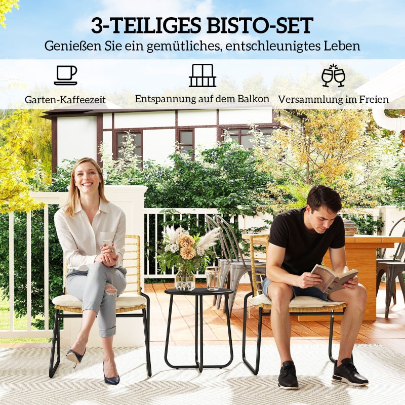 Rattan Garden Furniture Set, 2-Person 3-Piece Stackable, Beige & Brown