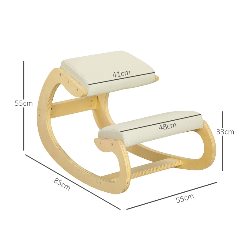 Ergonomic Rocking Knee Stool, Posture Improving Home Office, Cream