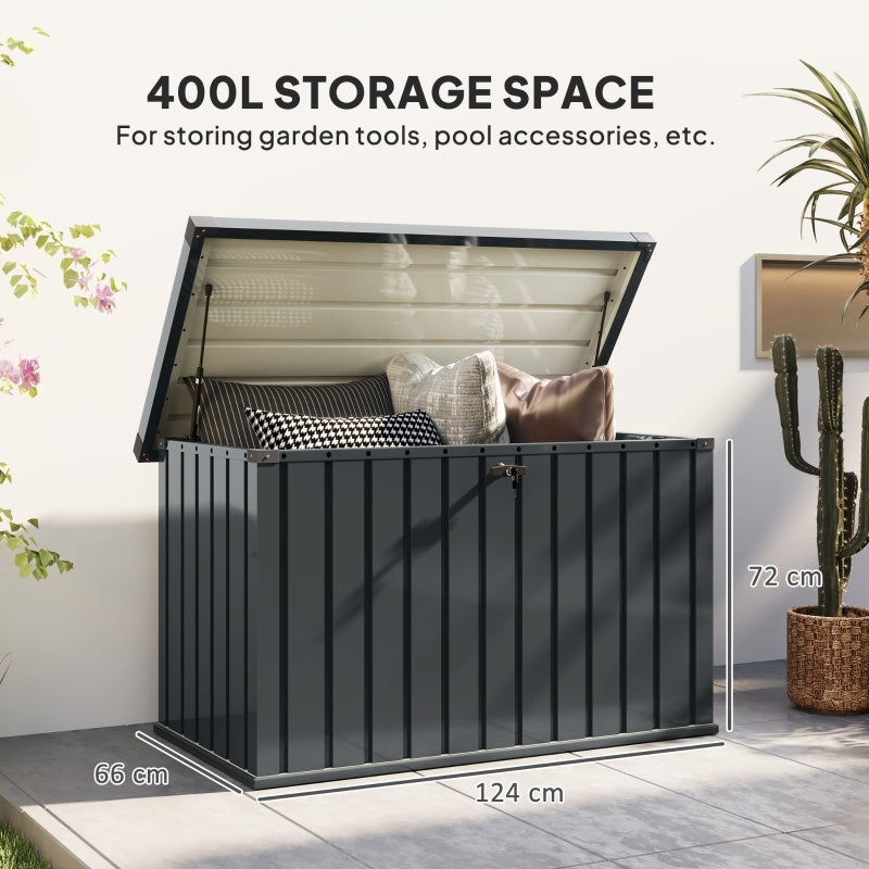 400L Garden Storage Box Lockable Galvanised Steel DARK GREY