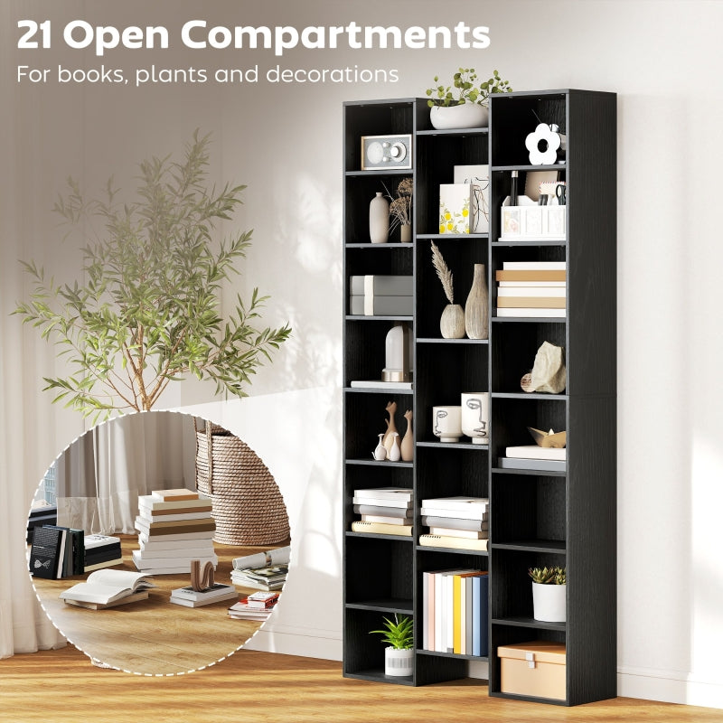21-Compartment Bookshelf with Ten Adjustable Shelves Engineered Wood Black