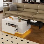 Coffee Table with LED Lighting, Extendable Tabletop, Storage - Black and White