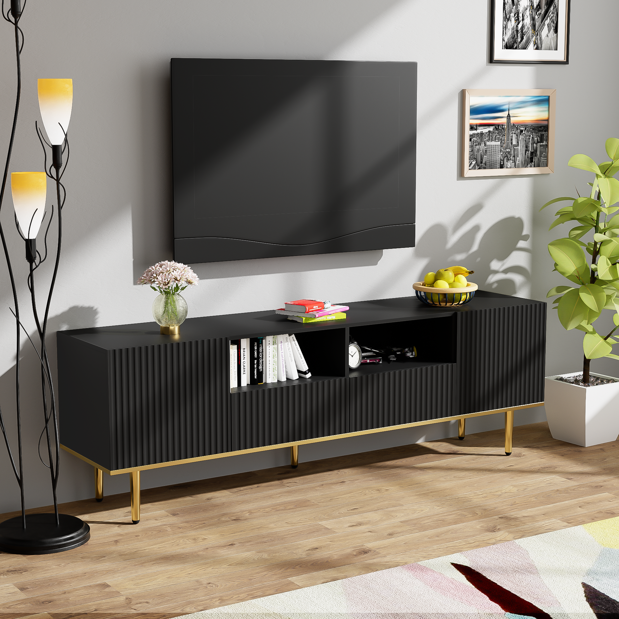 TV Cabinet, Modern with Golden Feet and Edge