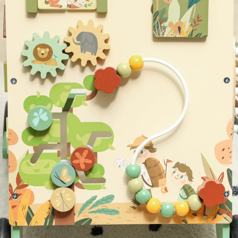 Wooden Baby Walker Push Along Toy with Speed Control, Activity Center, Green