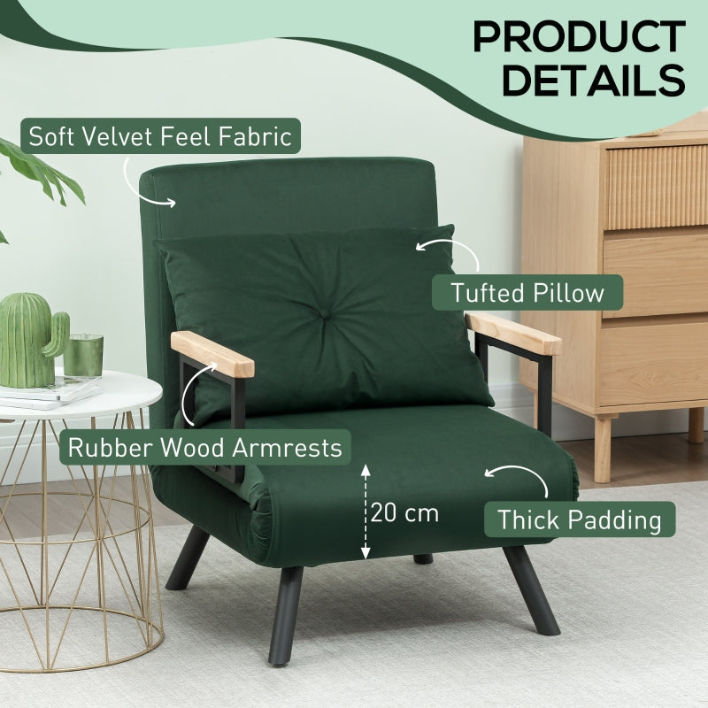 4-in-1 Single Chair Bed, Velvet-Feel Green