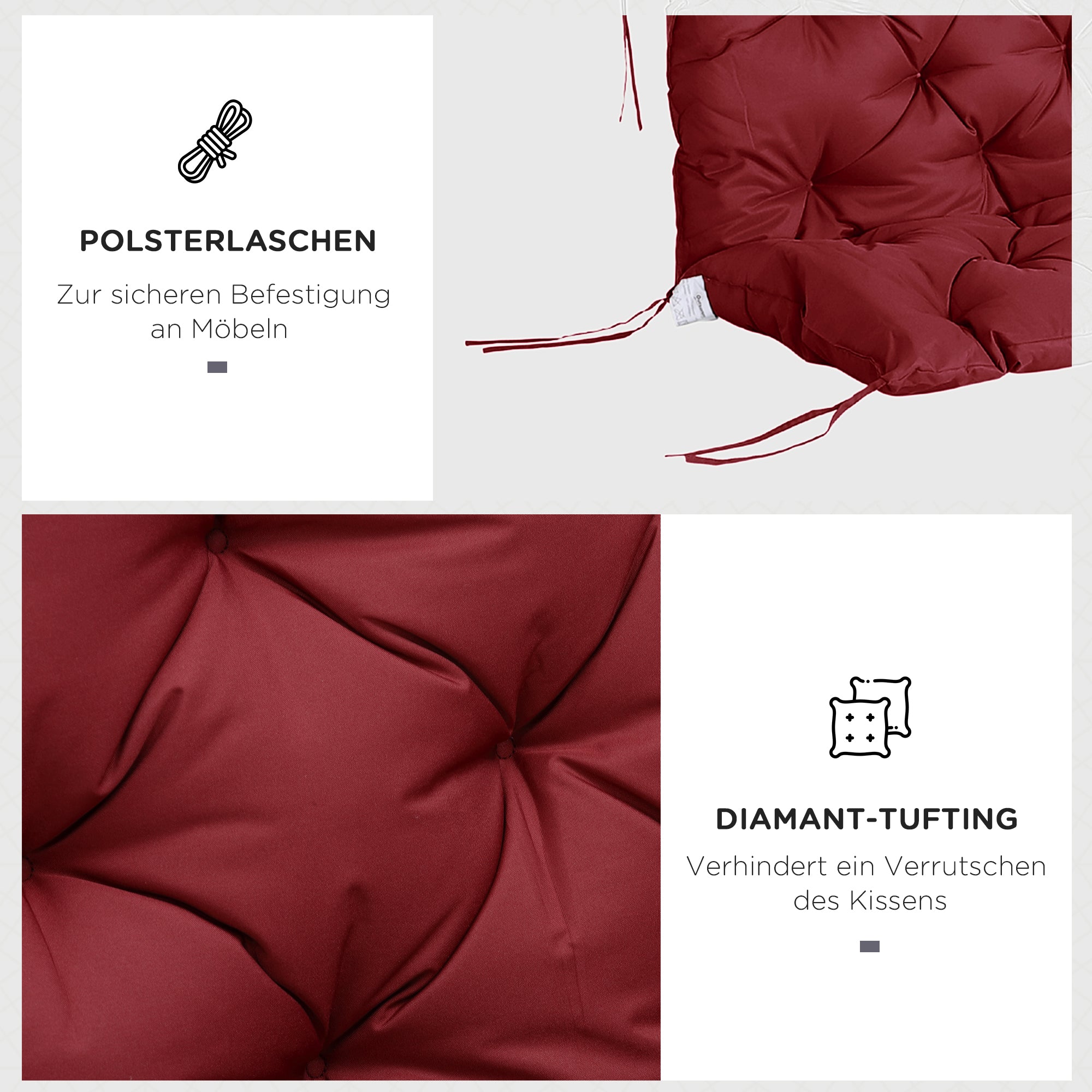 3-seater Bench Cushion with Ties, Outdoor/Indoor Seat Pad 150x98x8 cm, Red