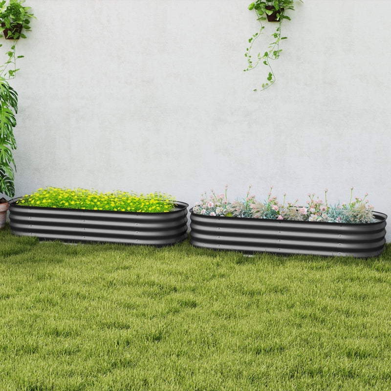 Galvanised Raised Garden Bed Planter Box with Safety Edging, Pack of 2, Dark Grey Metal