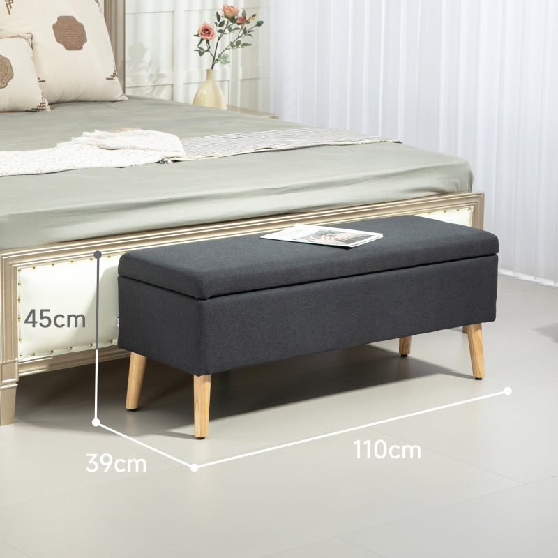 Upholstered Bench with Storage, Linen-Look Bed Bench, Dark Grey