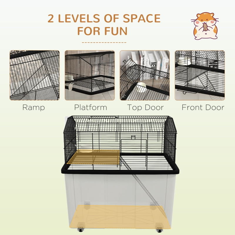 Two-Tier Gerbil Cage, Hamster Cage with Wheels, Deep Bottom, Food Dish, Water Bottle