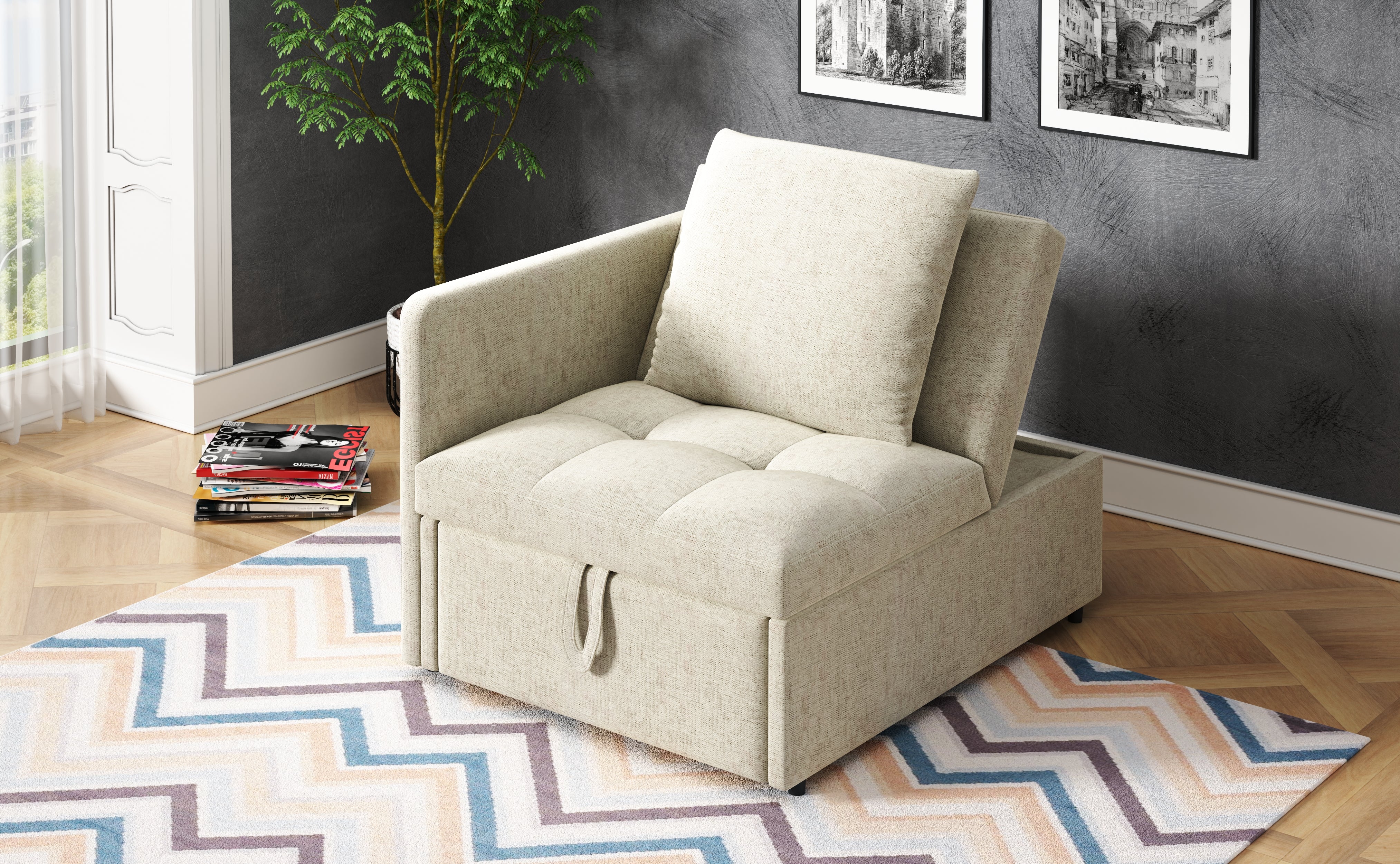 Sofa Bed, 3-in-1 Multifunctional Recliner, Linen Fabric