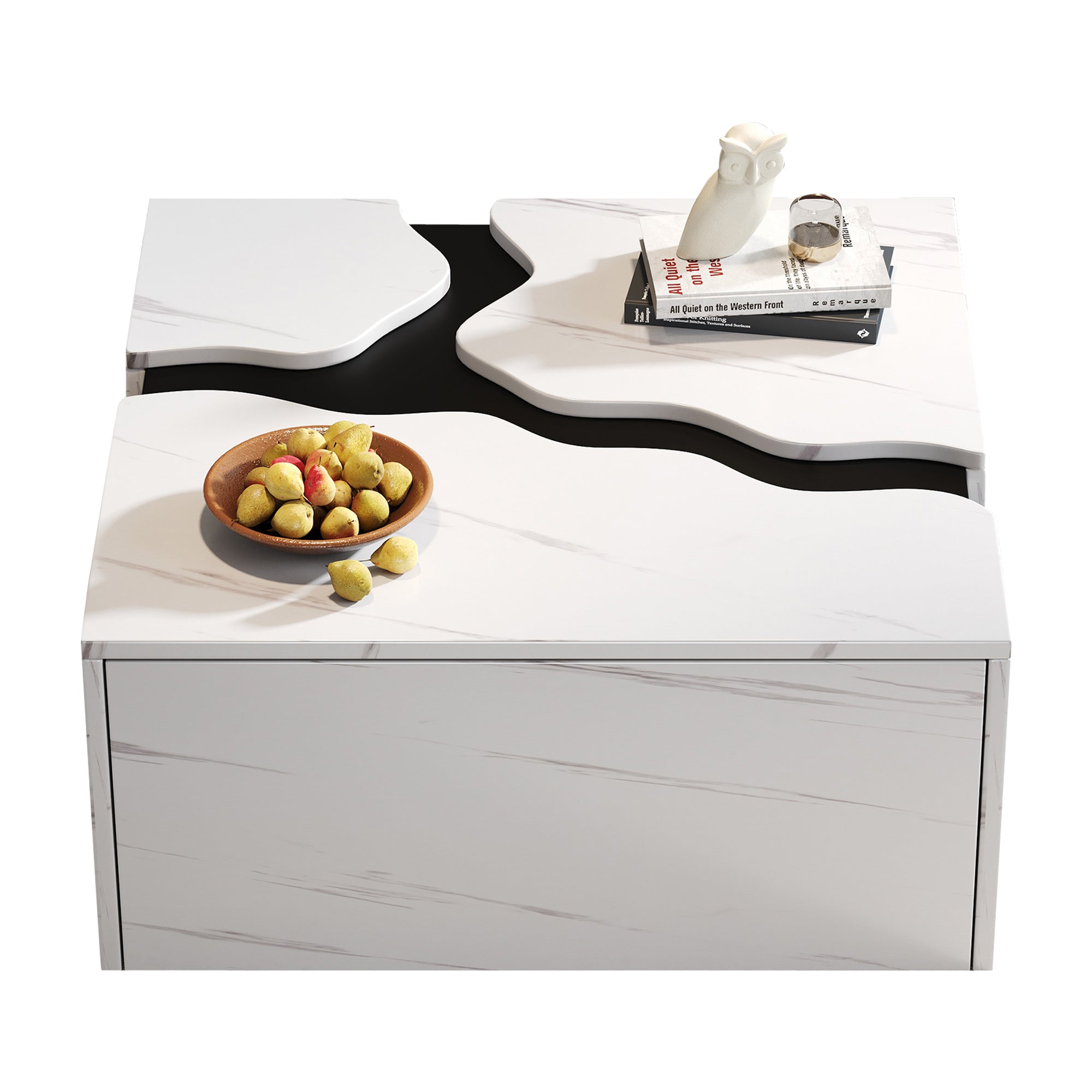 Living Room Coffee Table 70x70x31cm Cube Design Drawer Storage Marble Veneer