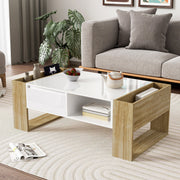 Modern coffee table 105 x 60 x 40 cm with drawers and open compartments, high gloss