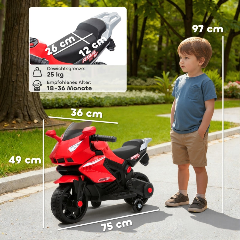 Electric Motorcycle for Children with Horn, Headlight and Music, 2.5 km/h, Red