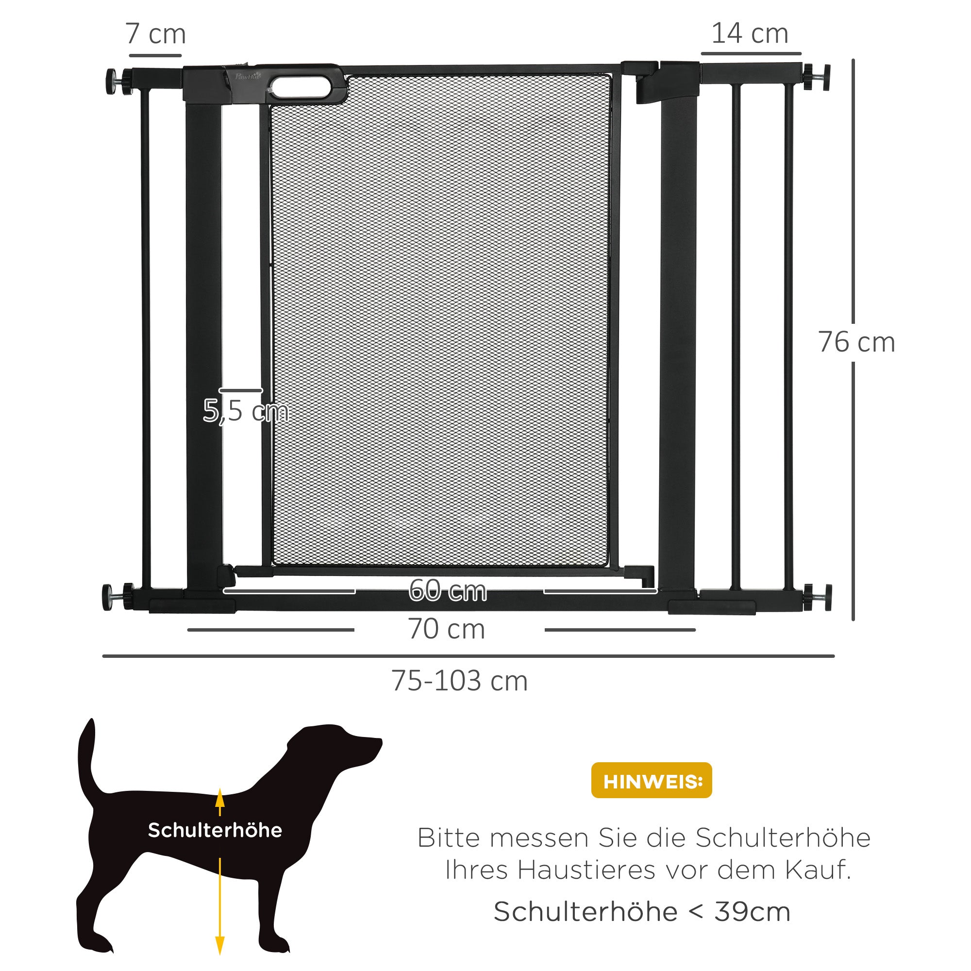 Dog Safety Gate 75-103 cm Auto-Close Stair/Pet Steel, Black