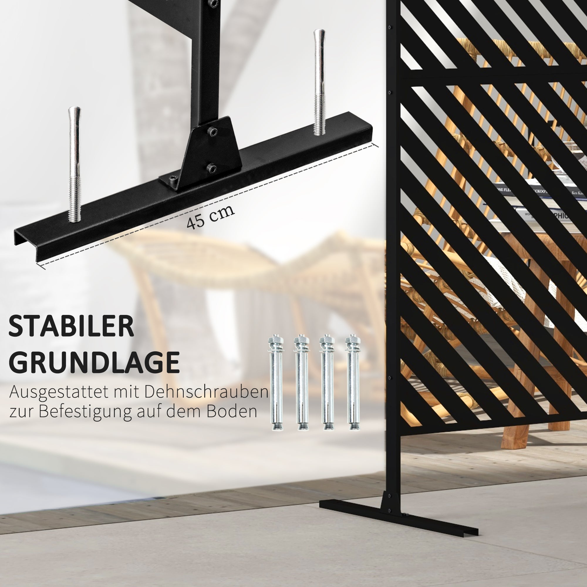 Garden Privacy Screen Room Divider 122x198cm Steel Triangular Pattern Black