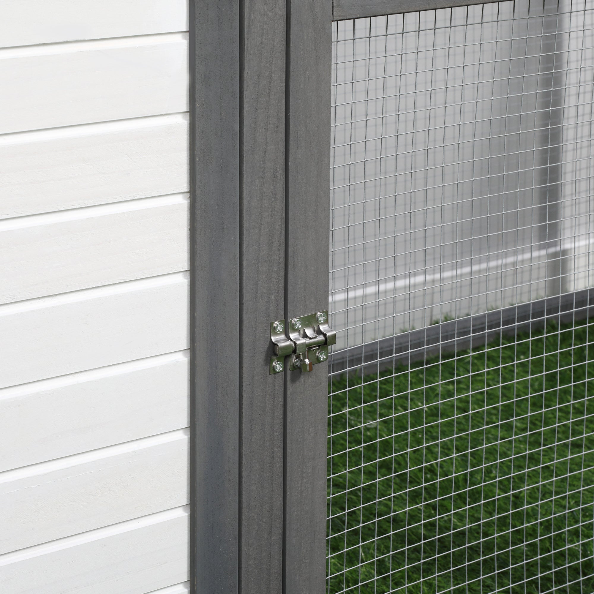 Bantam Chicken Coop with Run, Perches, Nesting Box, Pinewood, Grey+White