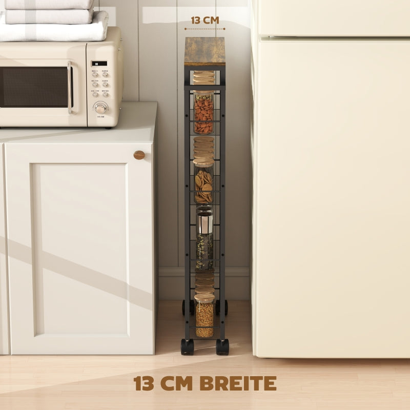 Kitchen Trolley 5-Tier with Worktop, Wheels & Handle - Black