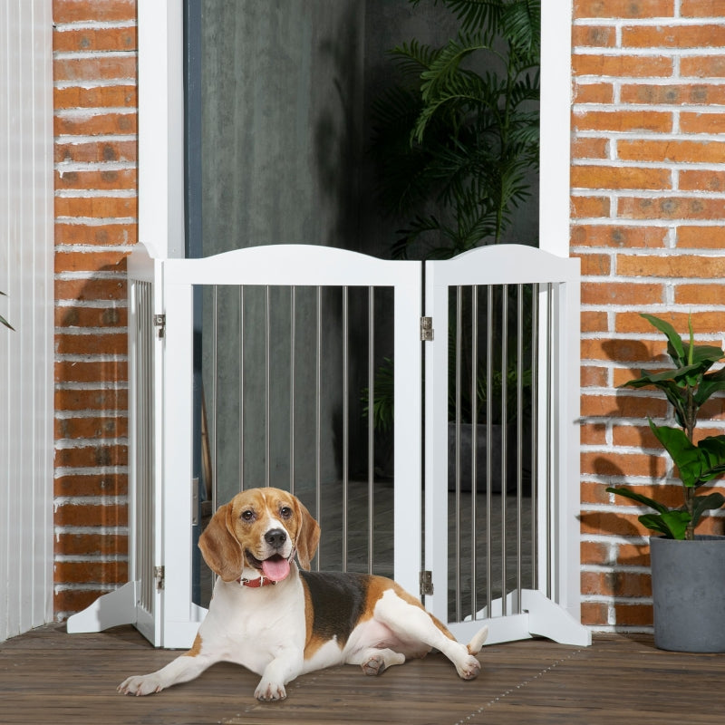 Foldable Dog Gate, Freestanding with Two Support Feet, White