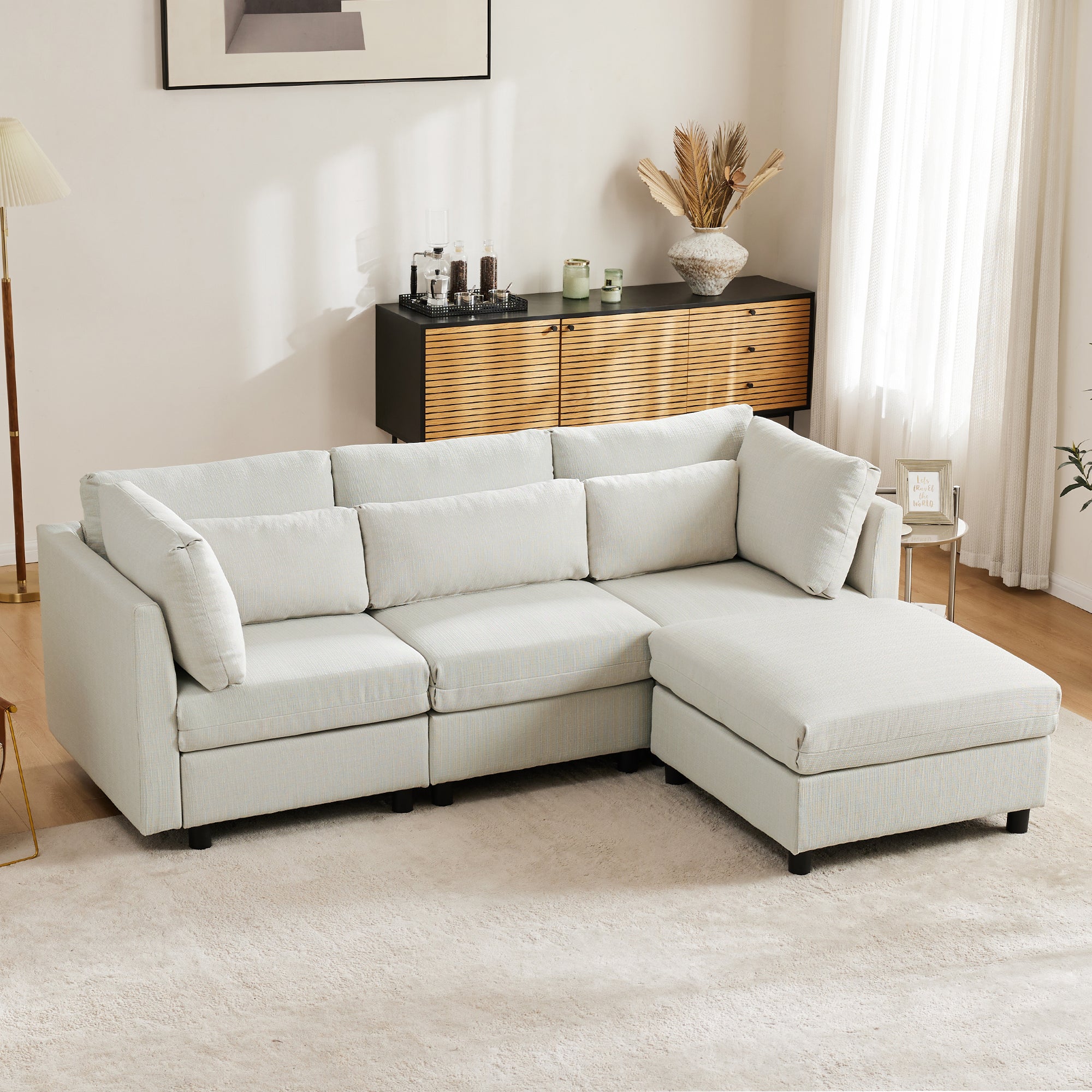 Sofa, L-Shaped Corner with Footstool, 3-Seater, Upholstered