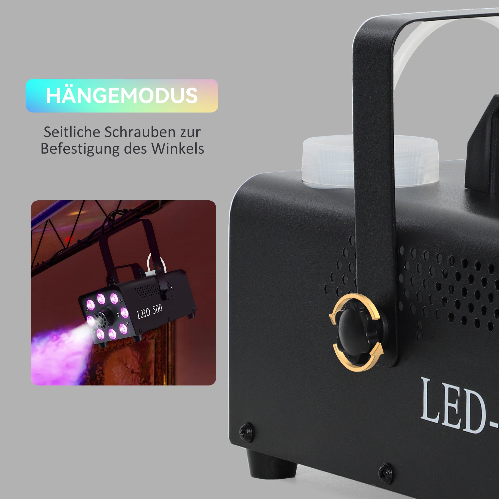 Fog machine 450W with 13 colored LED lights and RGB effect, wired and wireless remote controls