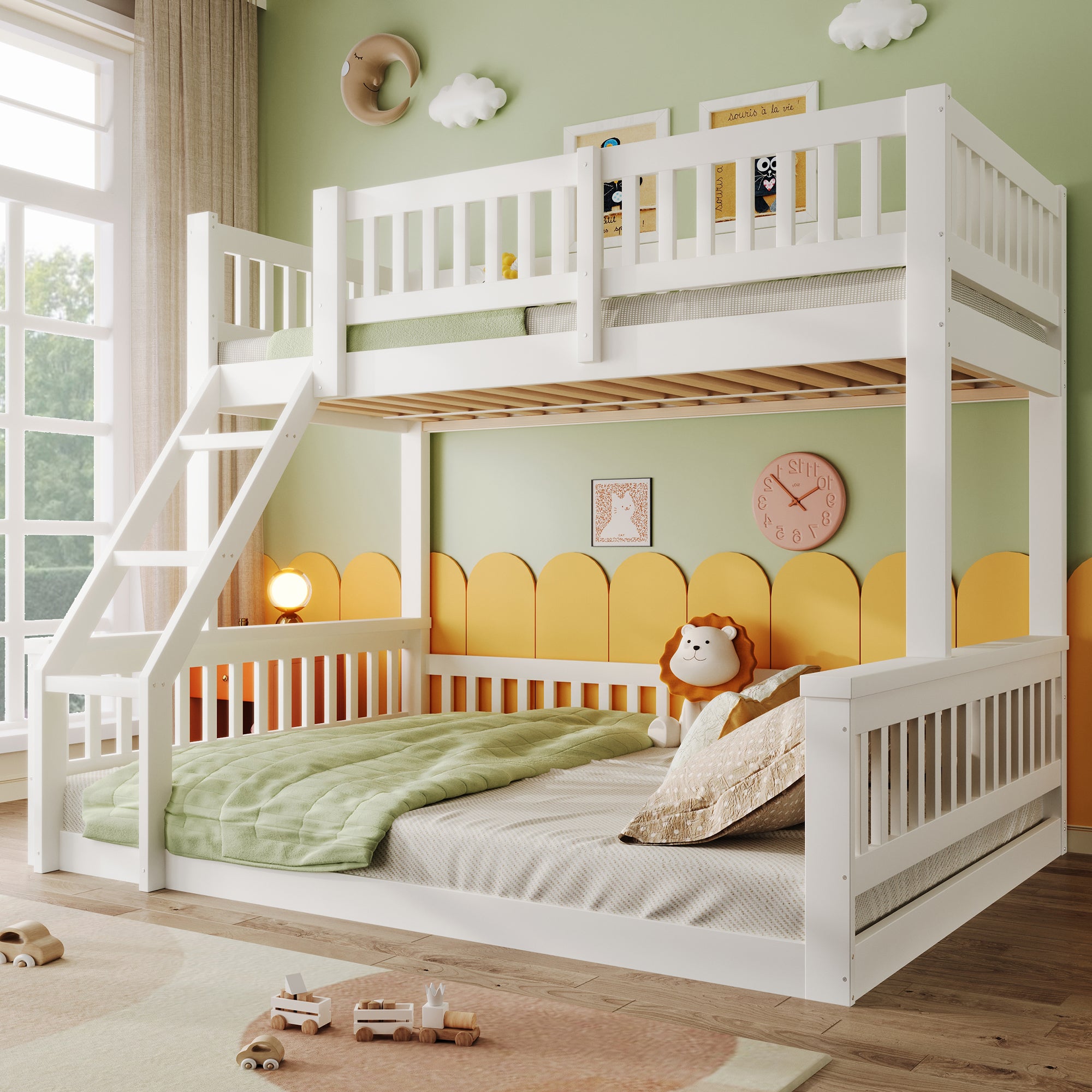 Bunk Bed 90x200cm/140x200cm Mixed Size with Ladder & Rail White
