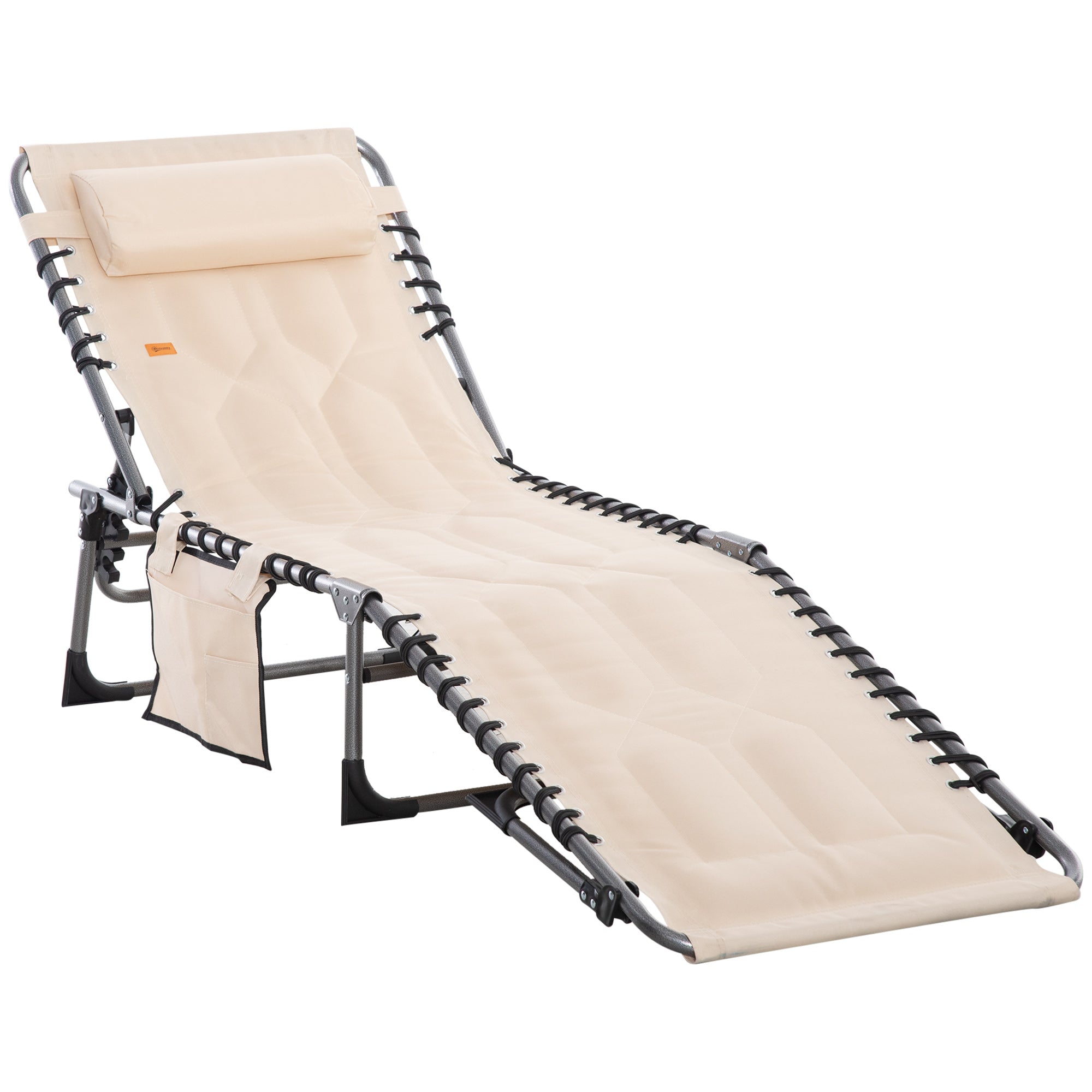 Sun Lounger, Foldable with Pillow, 5-Way Adjustable Backrest, Beige