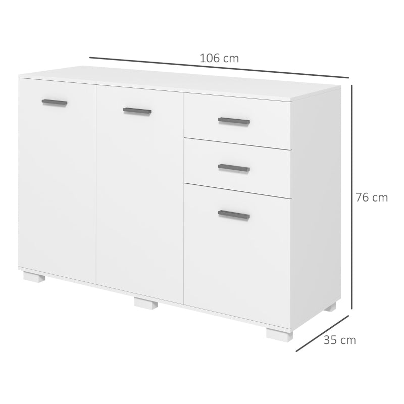 Sideboard Modern Storage Cabinet with 2 Drawers, 3 Doors and Adjustable Shelves, White