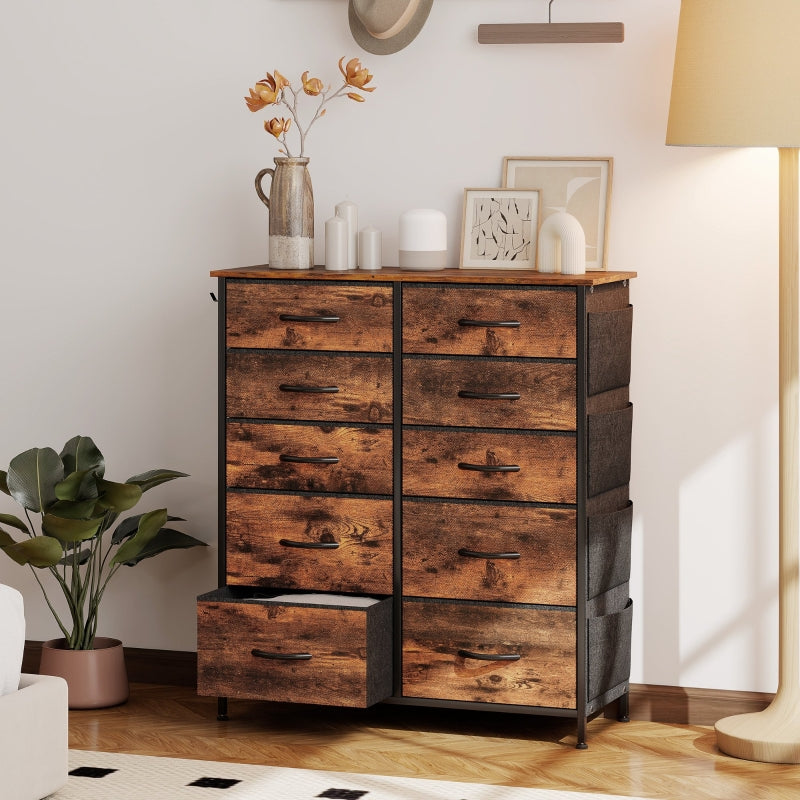 Chest of Drawers, Ten Fabric Storage Units, Rustic Brown