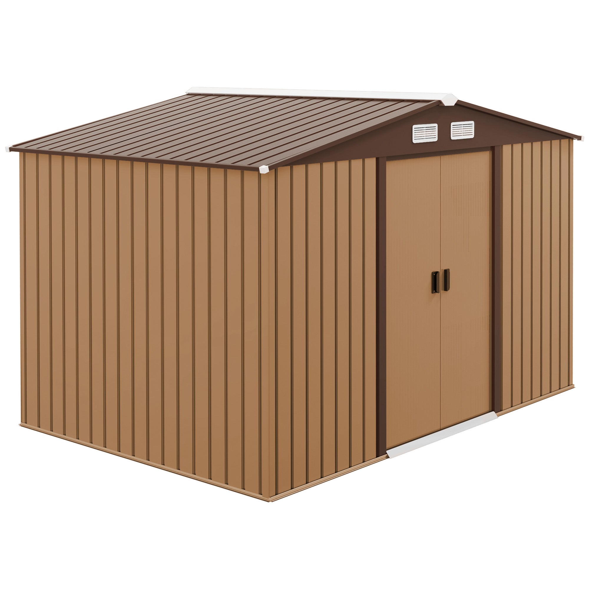 Metal Garden Shed 9 x 6ft with Double Doors, Light Brown