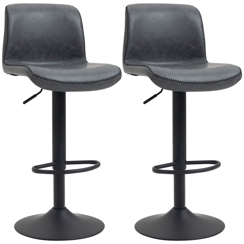 Bar Stool, Adjustable Height Swivel Seat with Footrest, Dark Grey PU Leather (Set of 2)