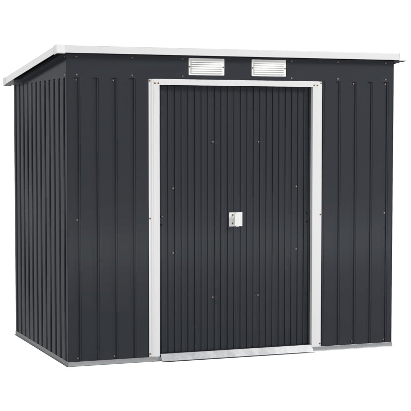 7 x 4ft Garden Shed with Foundation Kit, Galvanised Steel Dark Grey