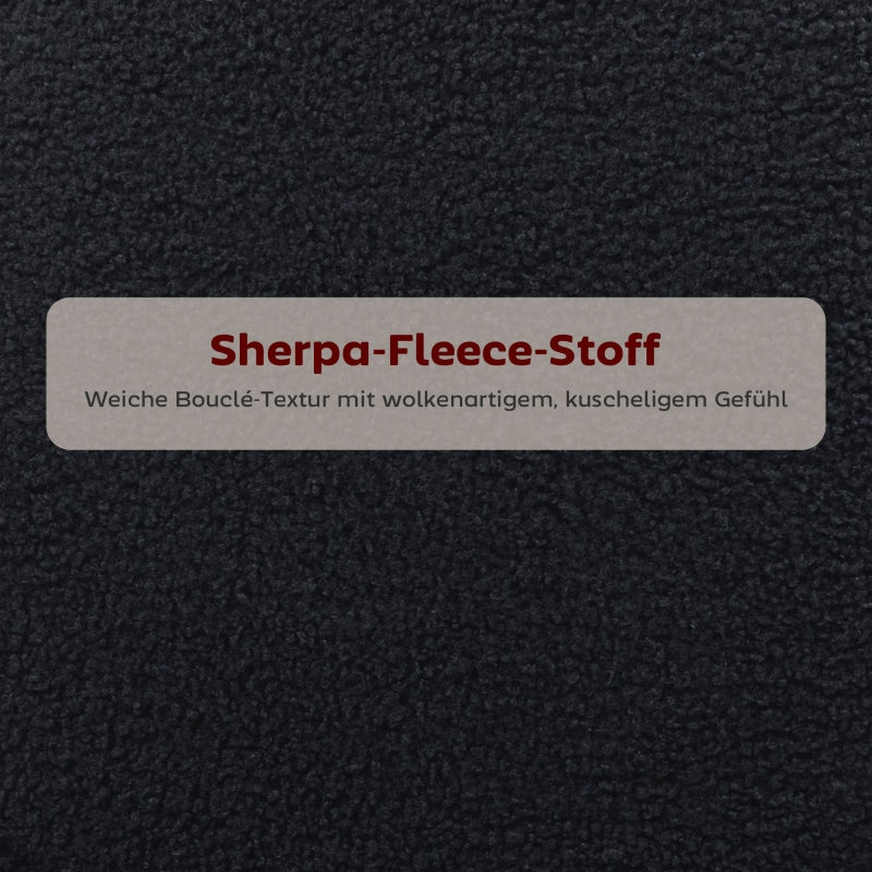 Set of 2 Bar Stools, Upholstered Seat and Footrest, Black Fleece/Metal