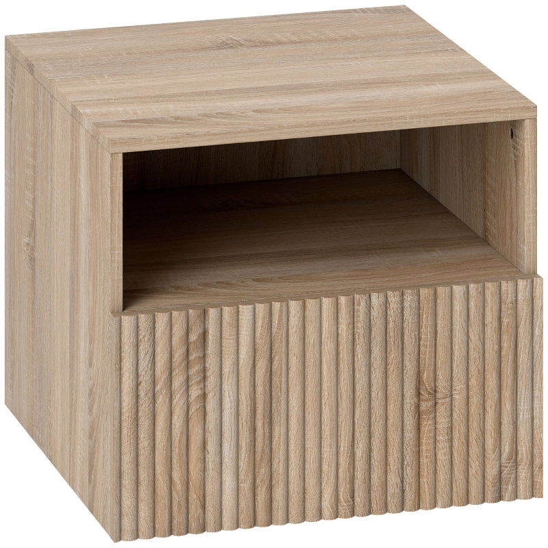 Nightstand Handleless Wall-Mounted Drawer & Open Compartment Light Brown