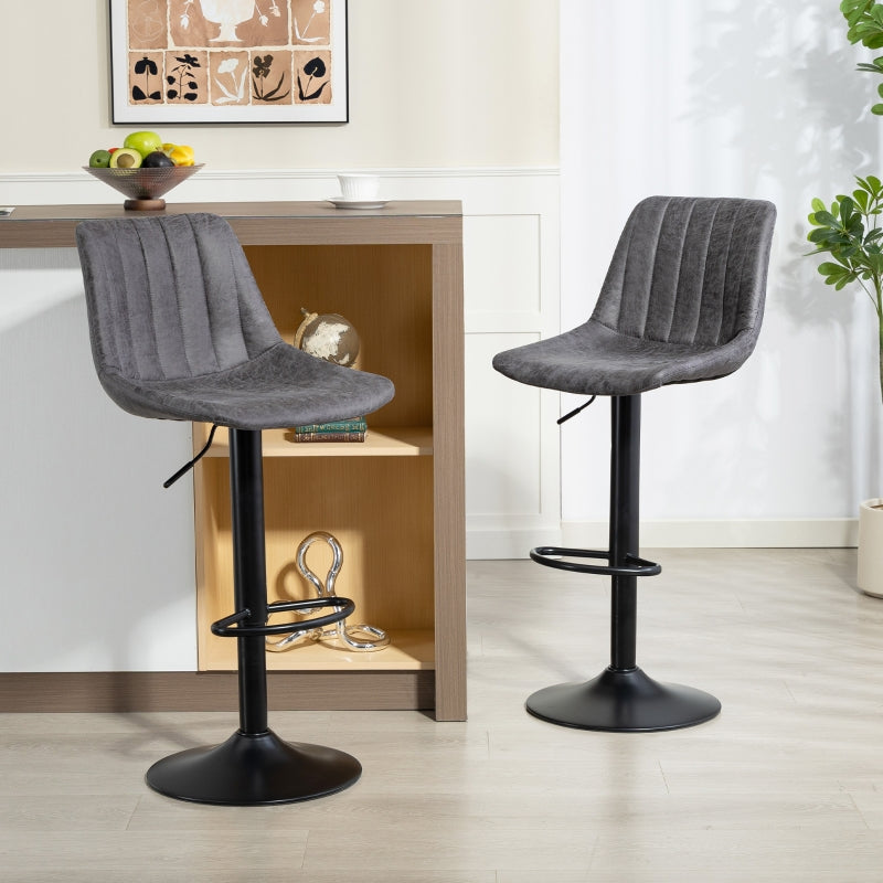 Set of 2 Tub Bar Stools Leathaire Charcoal Grey