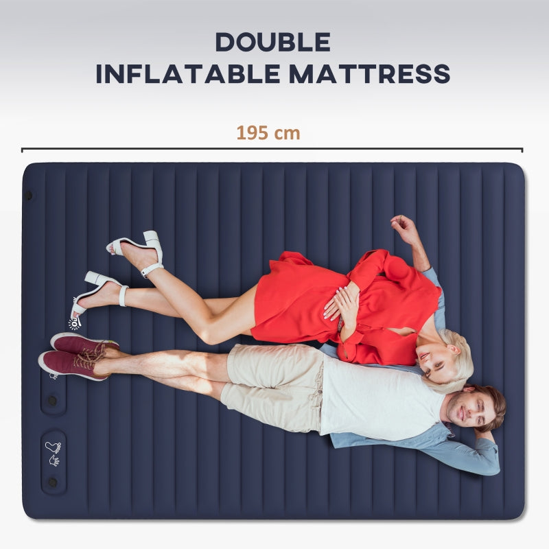 Double Inflatable Mattress Built-In Pump - Blue