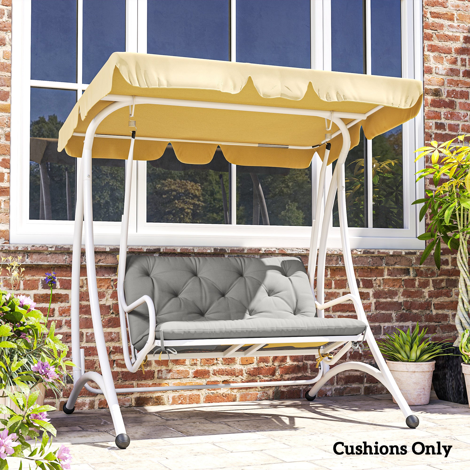 2 Seater Bench Pad Garden Chair Cushion with Back and Ties Light Grey