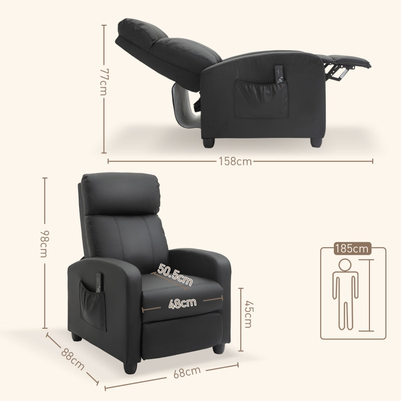 Recliner Armchair, Massage Push Back with Adjustable Leg Rest, Faux Leather Black