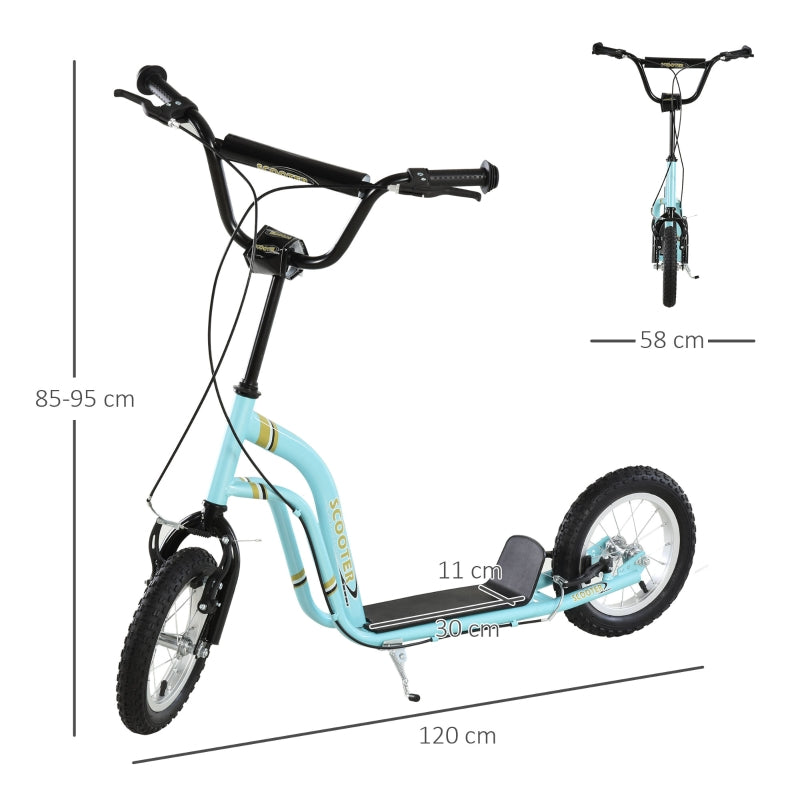 Children's scooter, height adjustable with 12 inch pneumatic tires, light blue