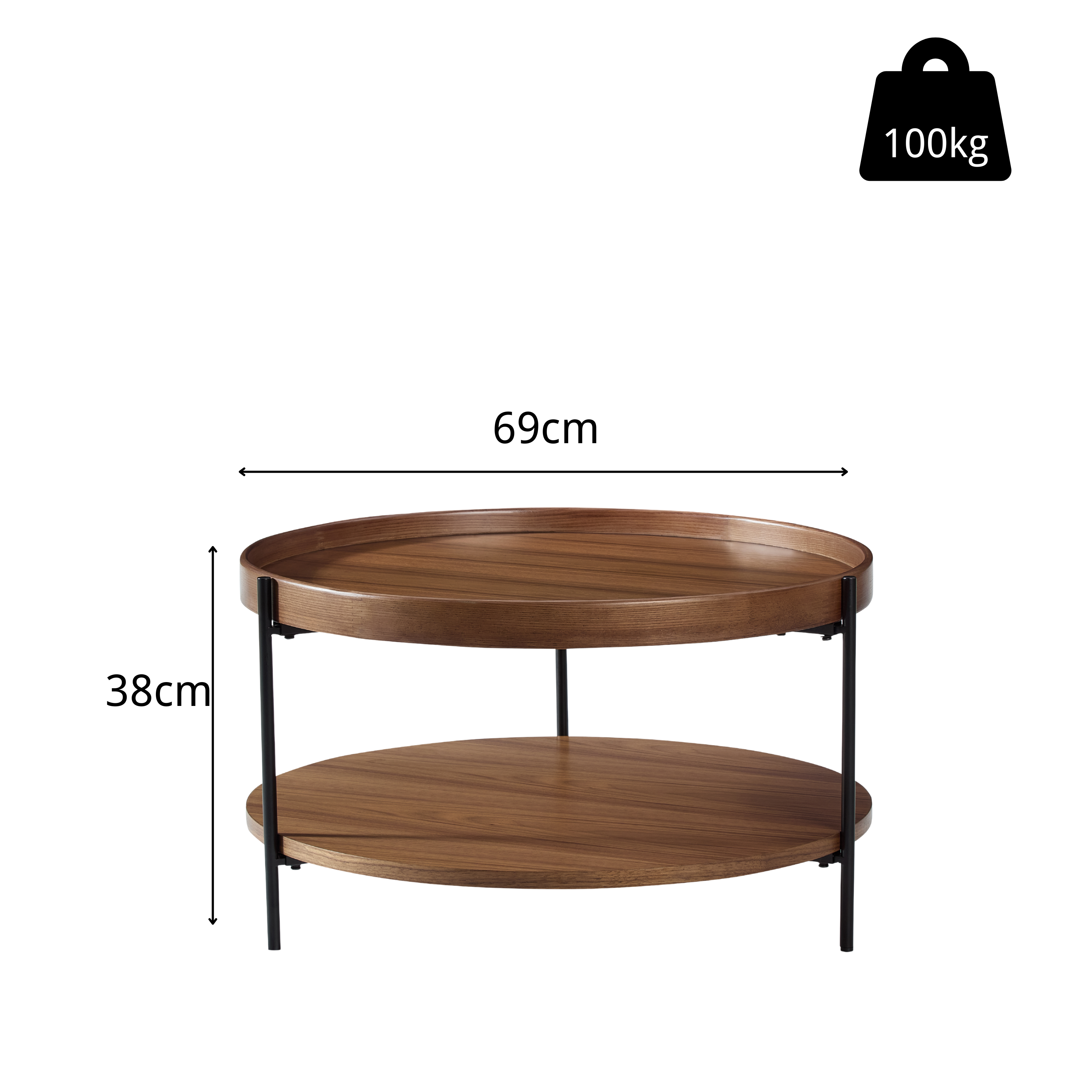 Coffee Table Scandinavian Metal Cross Frame 69x69x38cm - Walnut Veneer