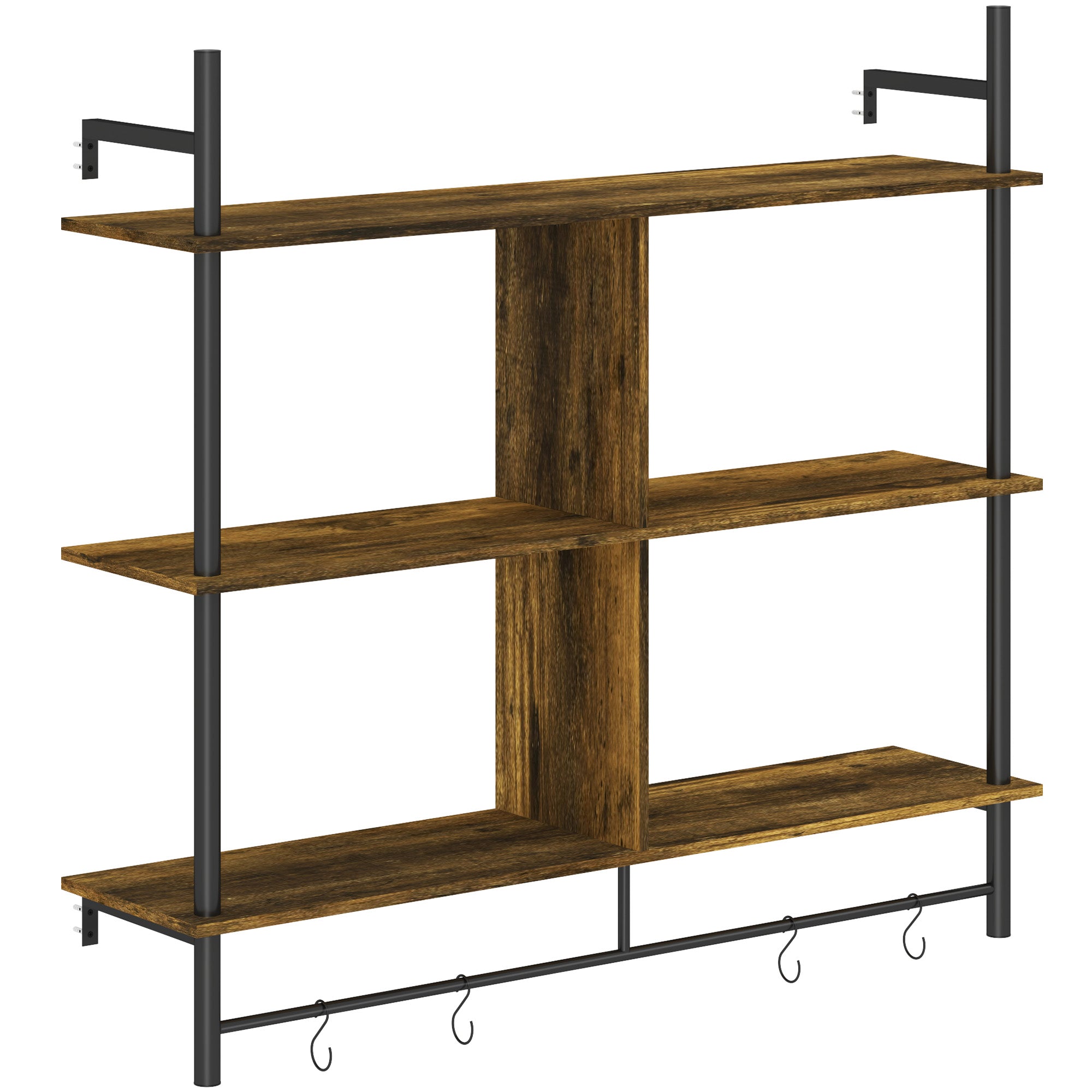 Three-Tier Floating Shelf Wall Display Brown/Black