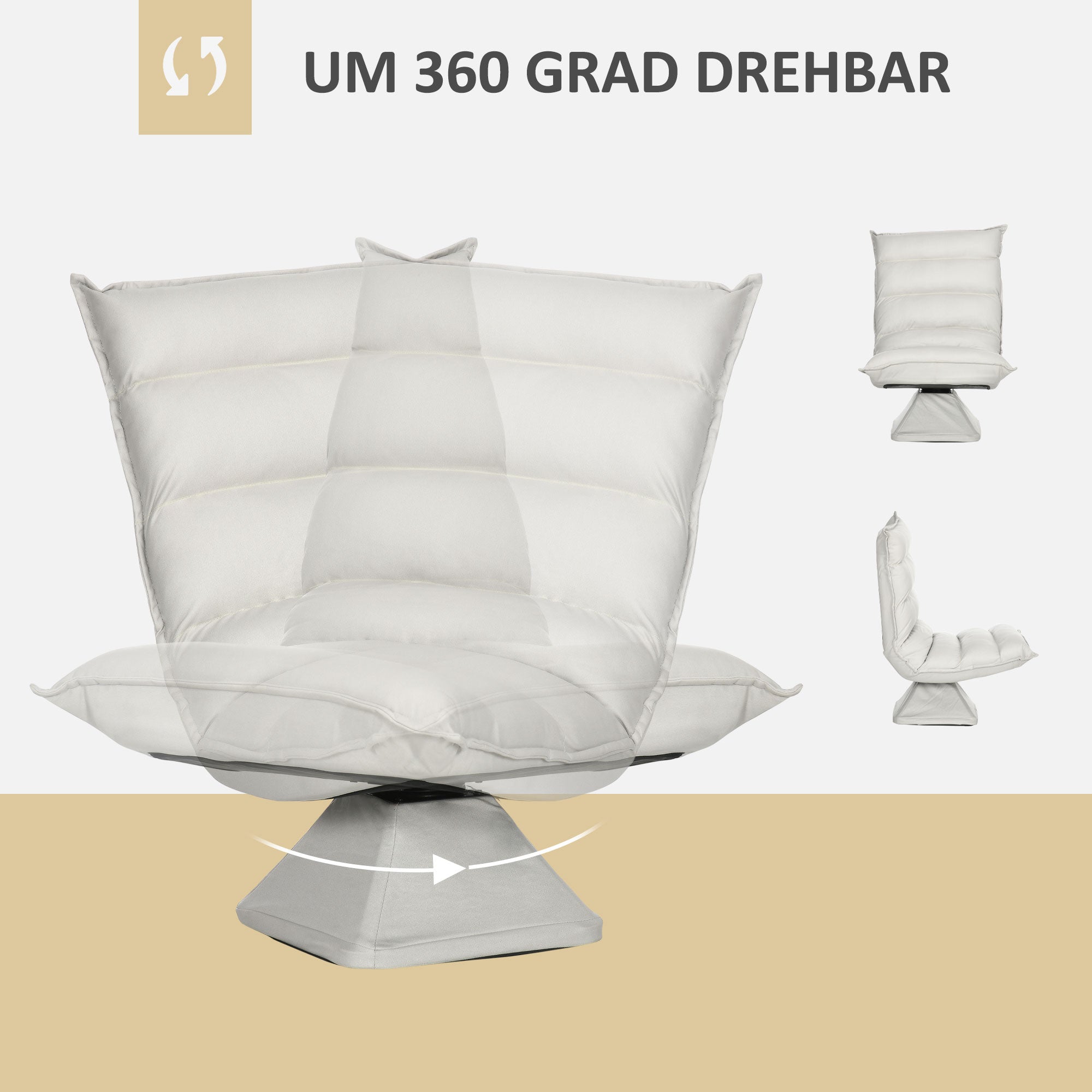 Floor Sofa/Chair Adjustable Backrest Swivel Recliner Light Grey