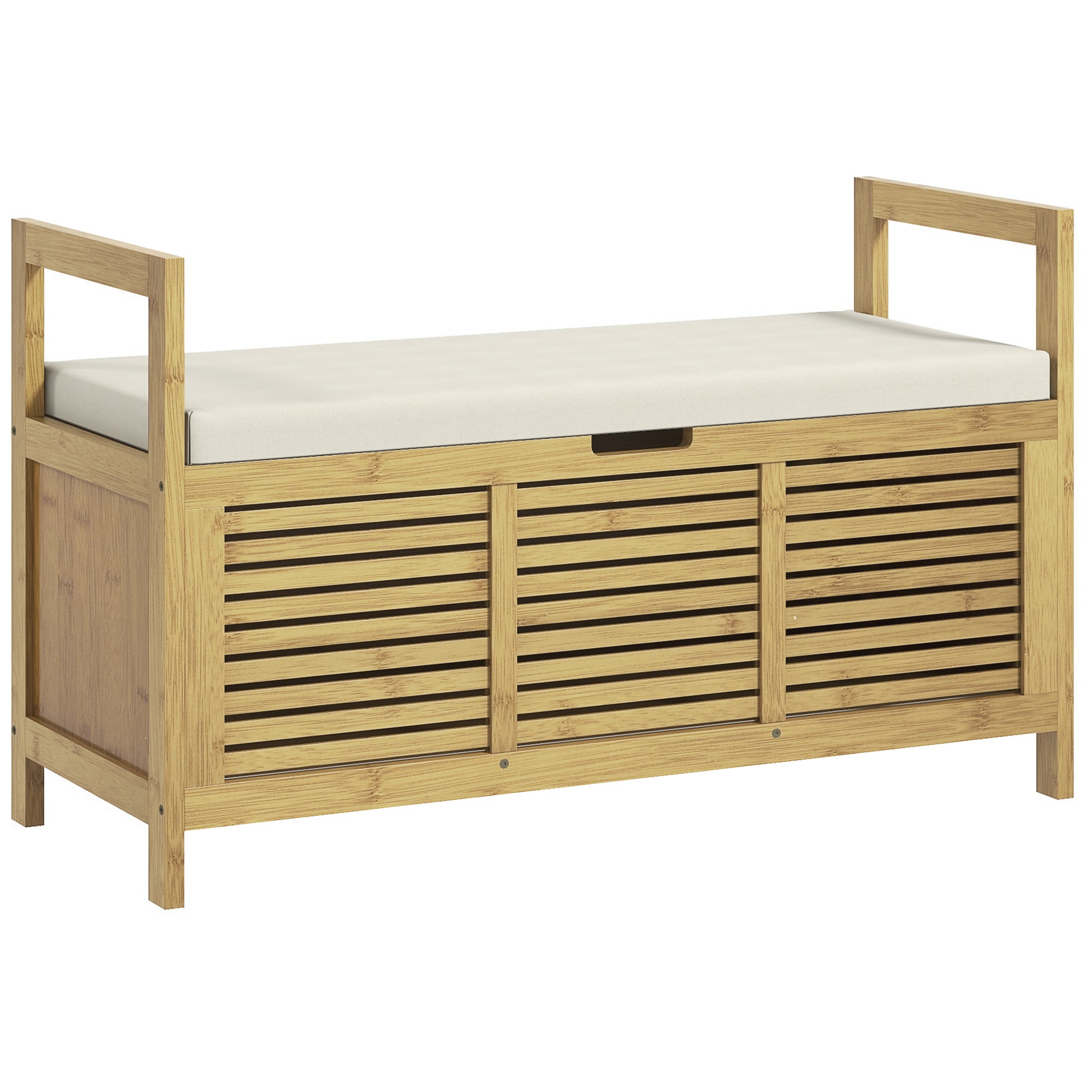 Shoe Bench with Hinged Lid and Rack, Hallway Storage, 100 x 40 x 60 cm, Bamboo