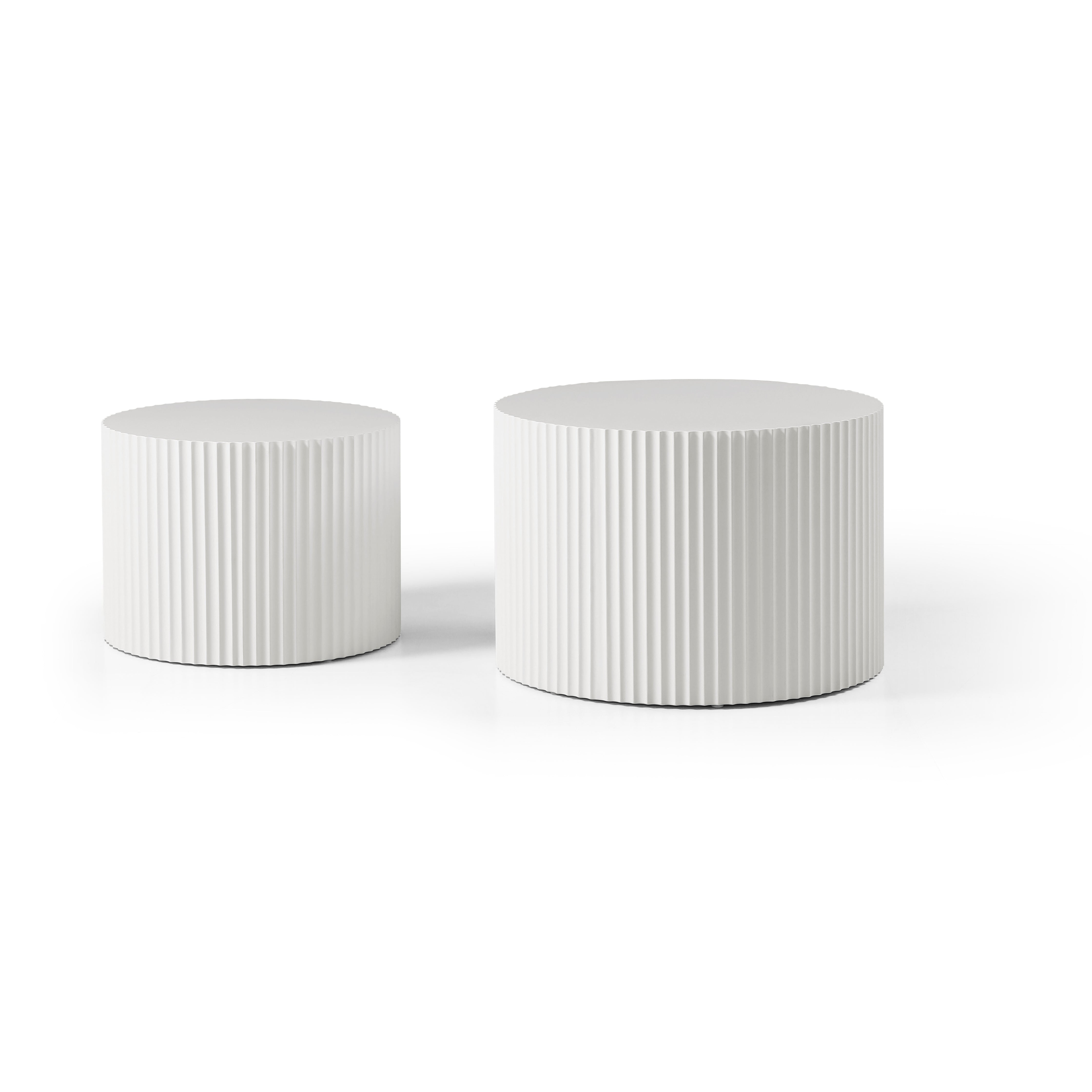 Modern Side Table Set Wavy Edge Nesting Design 60x40 & 48x35cm Matte White