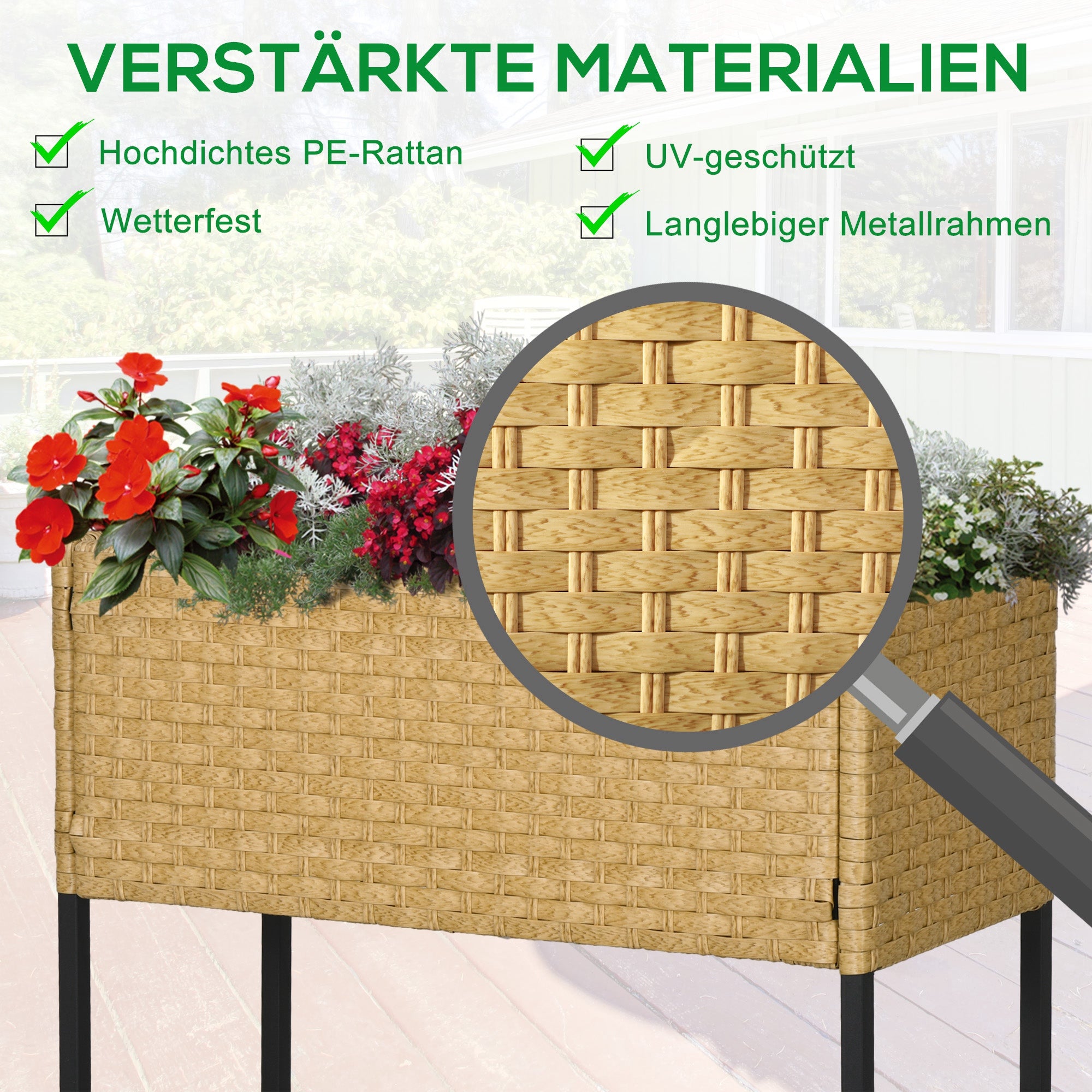 Raised Bed Flower Box, with Feet & Shelf, 70x30x72 cm, Poly Rattan, Sand-Colored