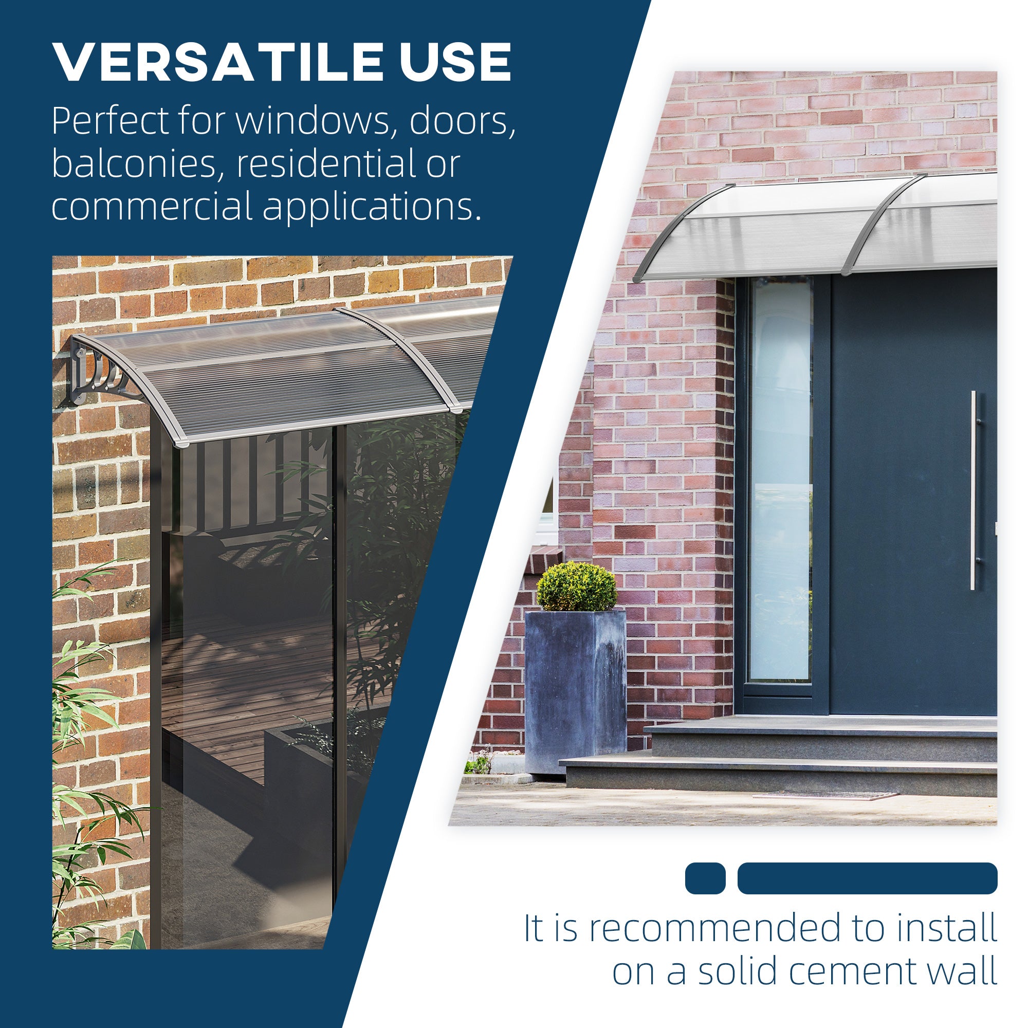 Front Door Canopy Outdoor Awning Rain Shelter 196 x 75cm Clear