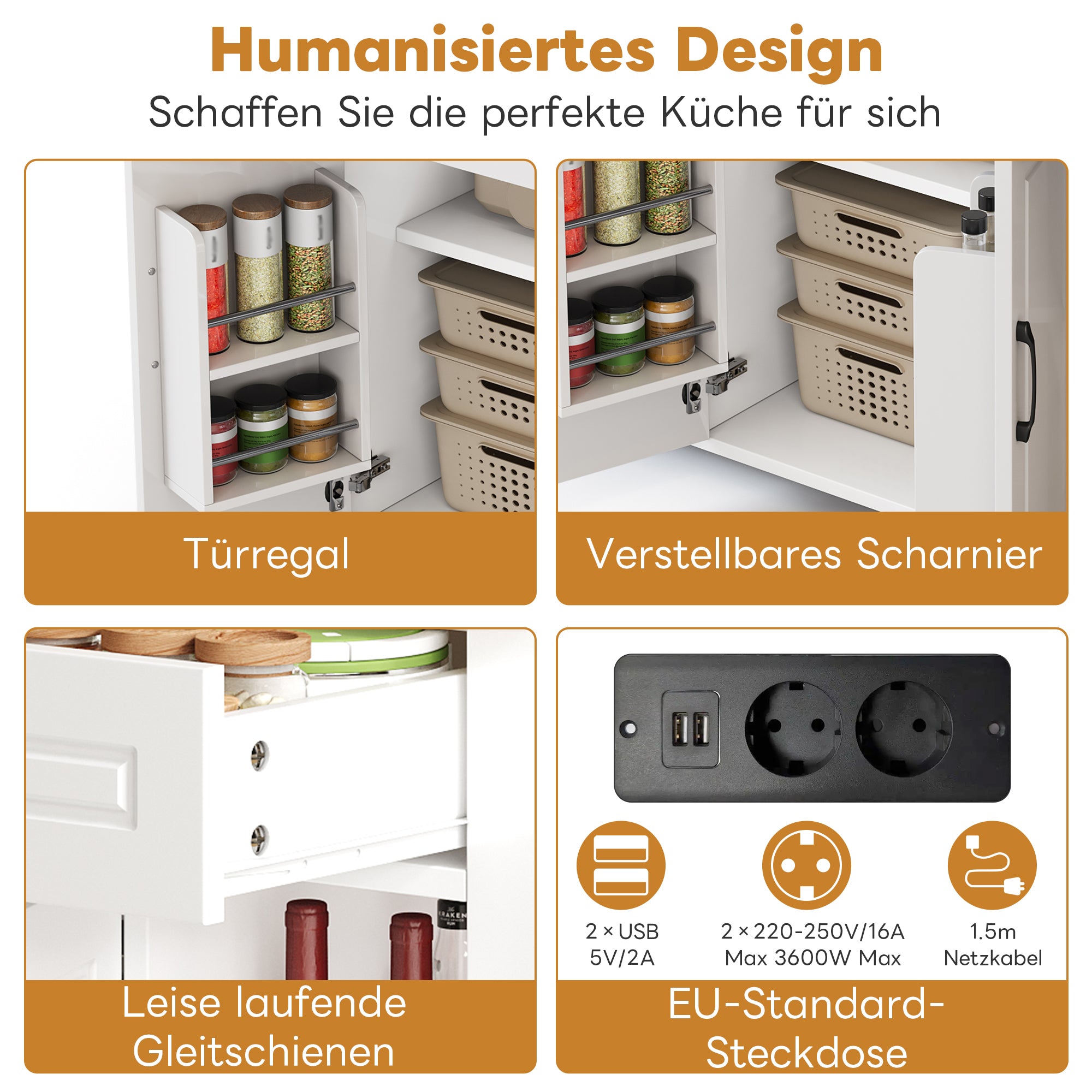 Mobile Kitchen Island with Power Outlets and Extendable Bar Counter, Wood Look