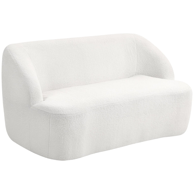 2-Seater Sofa, Curved Design Upholstered with Fleece Cover, Cream White