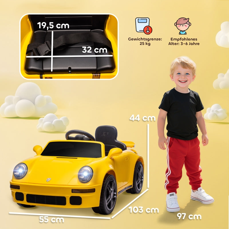 Children's Electric Car with Remote Control, MP3 Player and LED Lights, Yellow