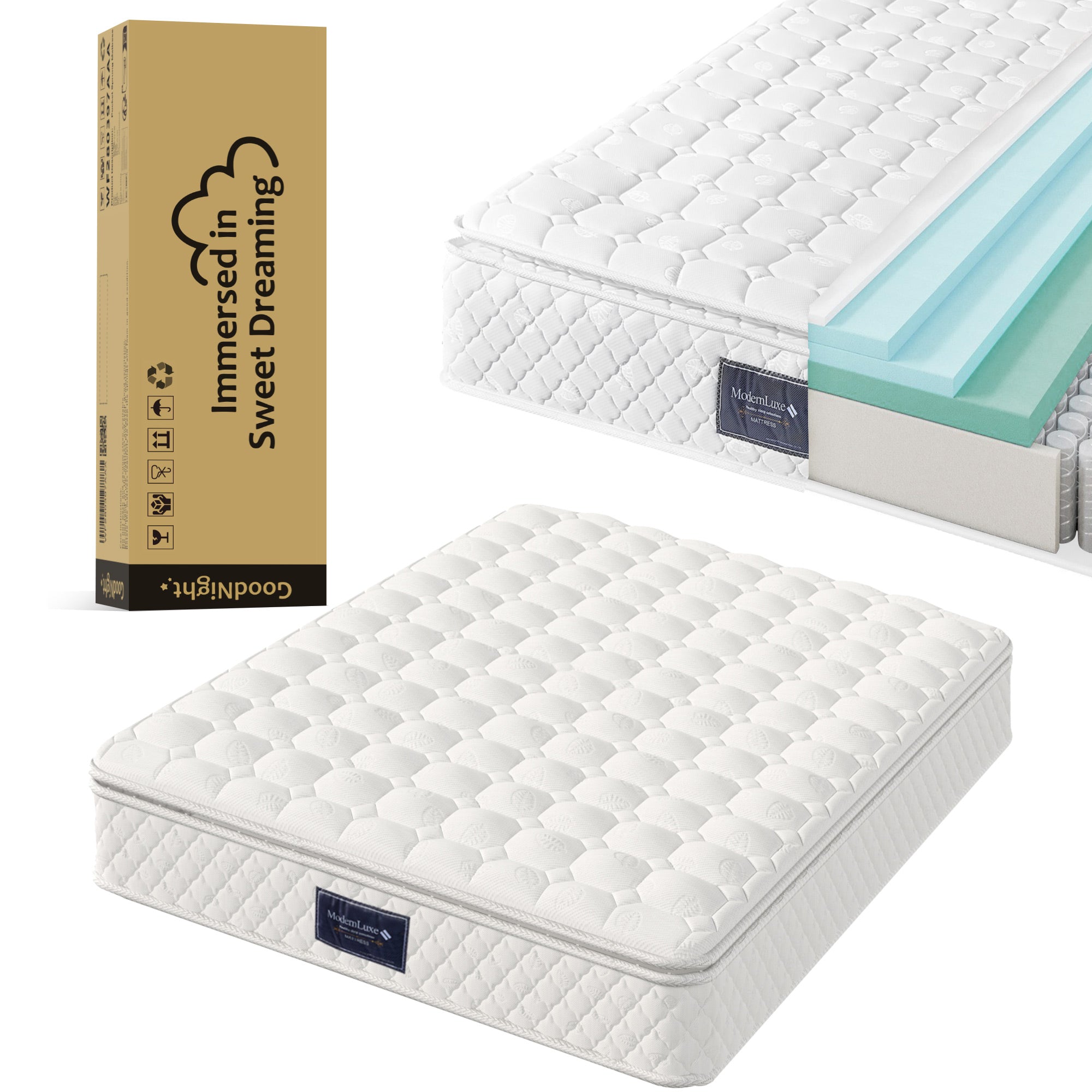 Spring King Mattress, 7-Zone Cold Foam Pocket Springs, 140x200cm Microfiber