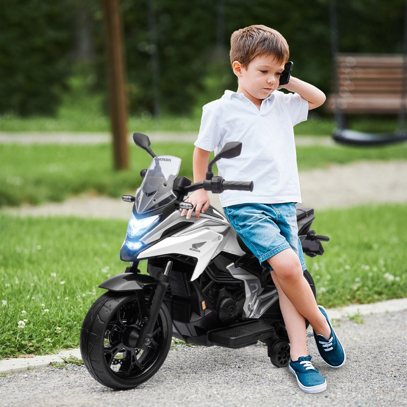 Honda 12V Kids Electric Motorbike with Music, Headlights, Early Education Function, White