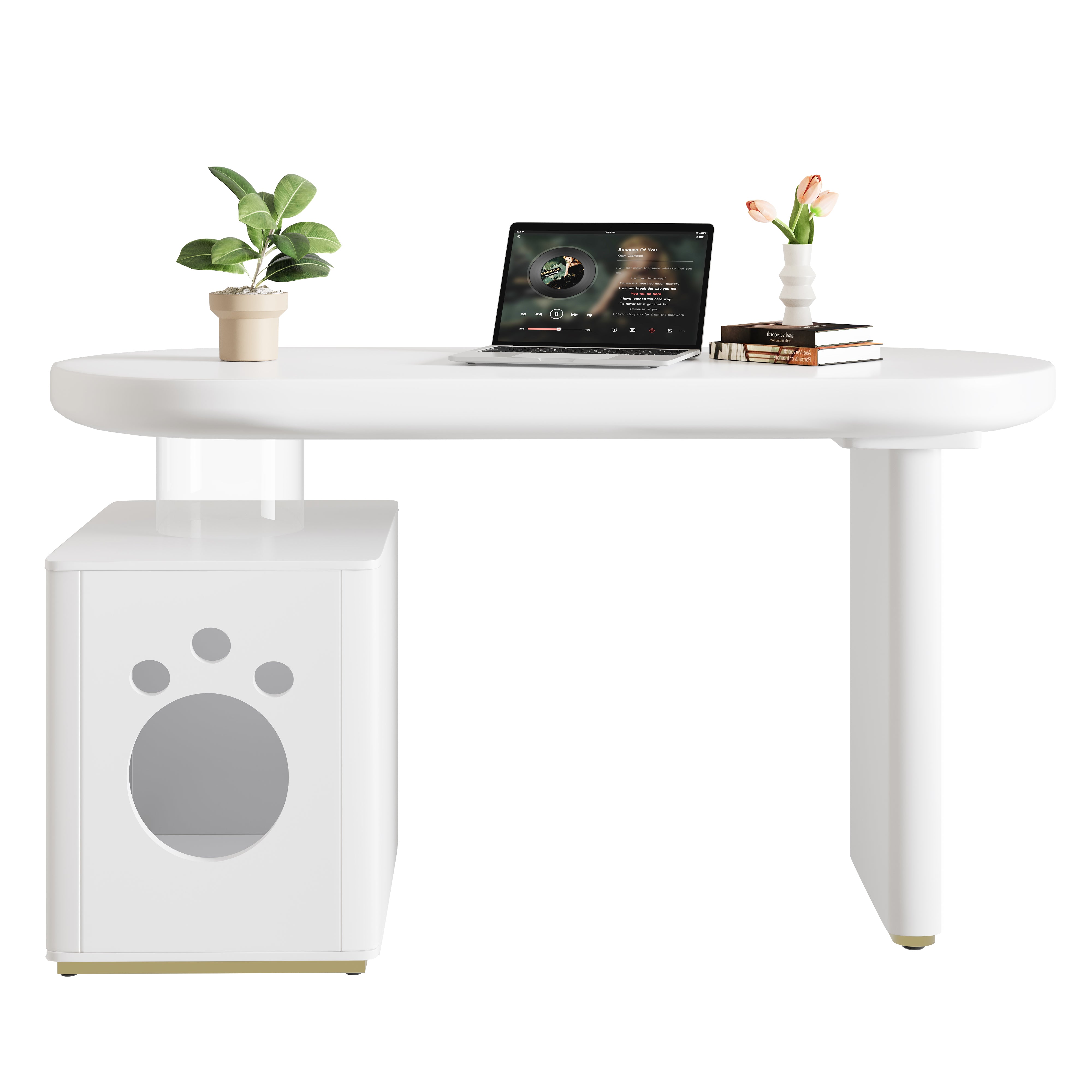 Desk with Pet Bed – 117x50x76 cm, Lacquered, Stable, White French Style